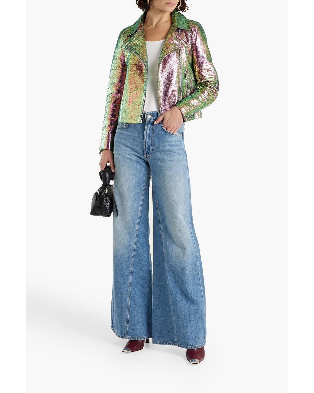Walter Baker Presley Iridescent Cracked leather Biker Jacket in