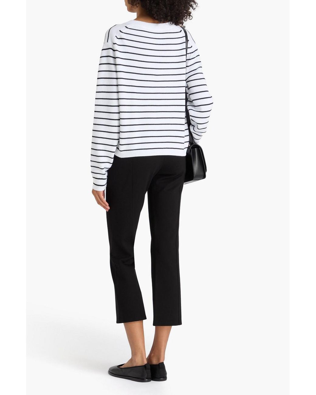 Theory White Striped Cotton Sweater