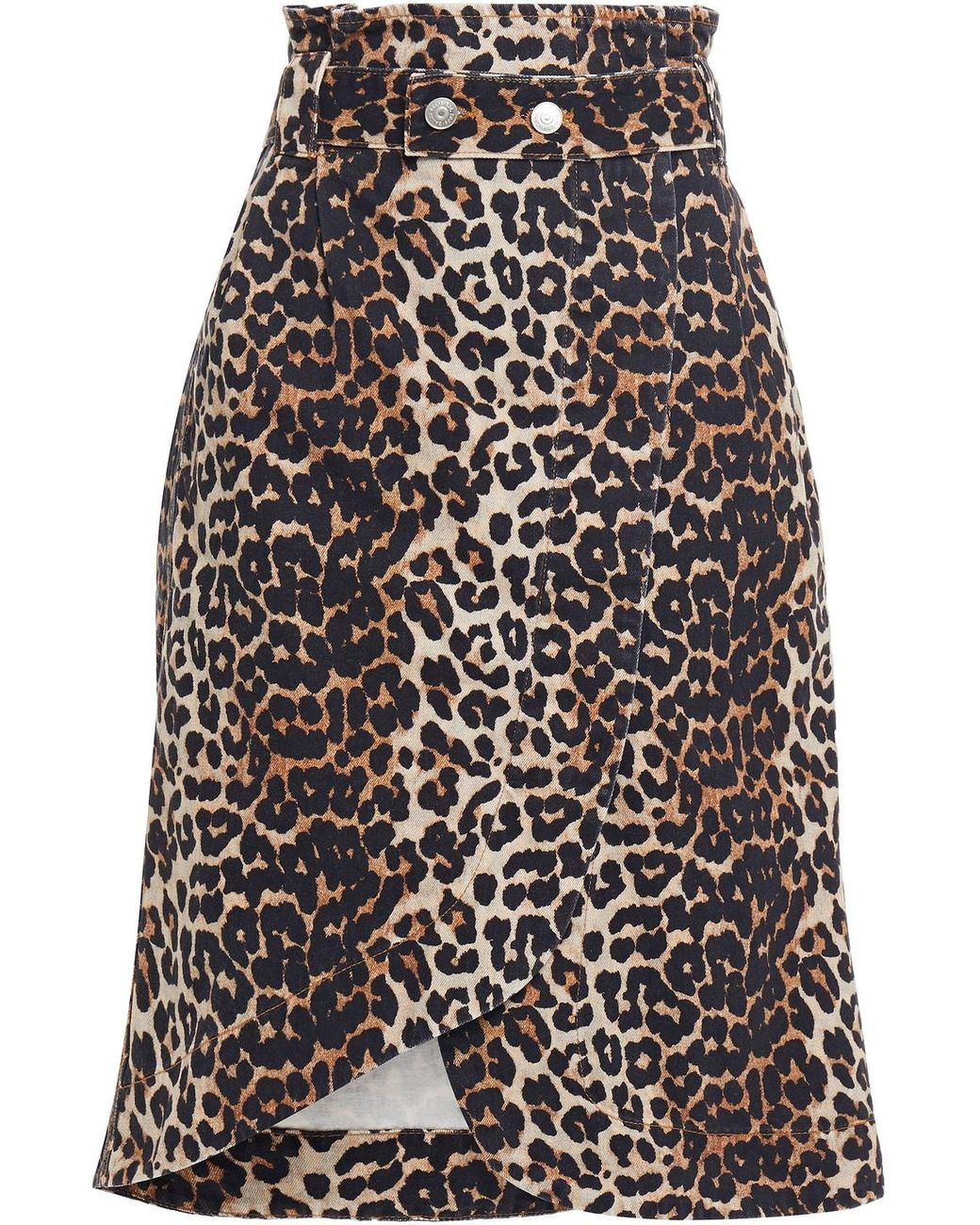 Ganni Asymmetric Belted Leopard-print Denim Wrap Skirt | Lyst