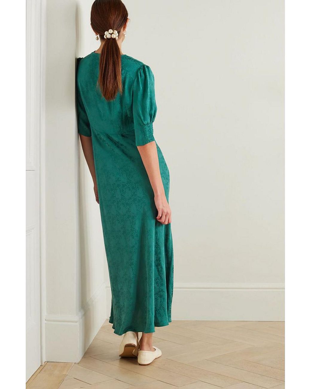 RIXO London Zadie Satin-jacquard Midi Dress in Green | Lyst
