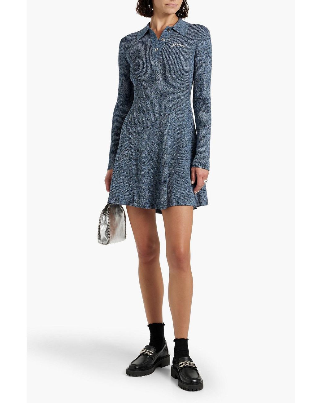 Ganni Marled Ribbed-knit Mini Shirt Dress in Blue | Lyst Australia Ganni Marled Ribbed-knit Mini Shirt Dress in Blue | Lyst Australia
