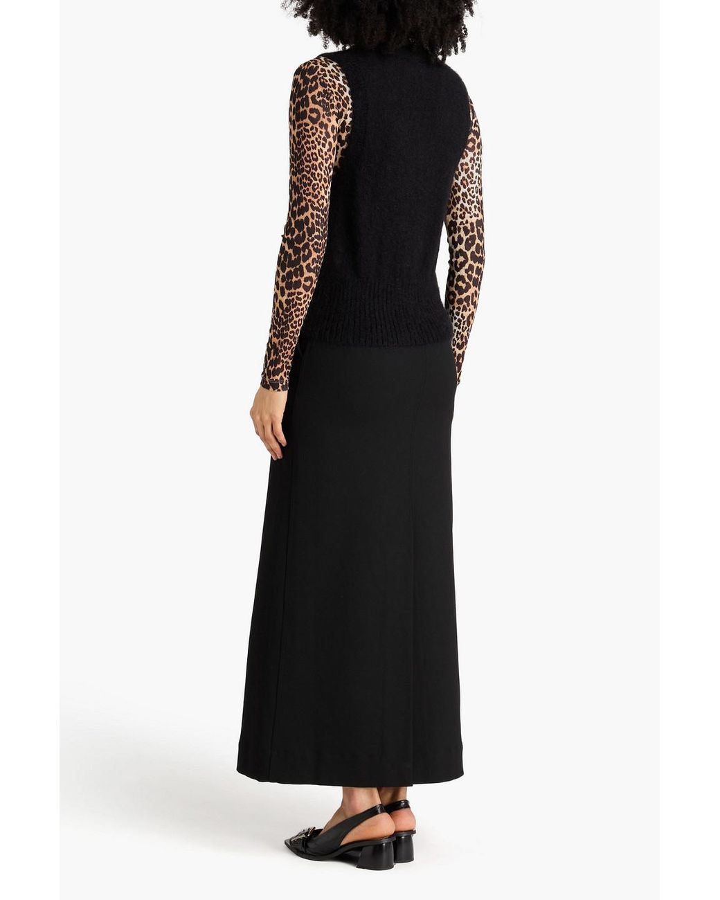 Ganni Black Bow-detailed Brushed Mohair-blend Vest