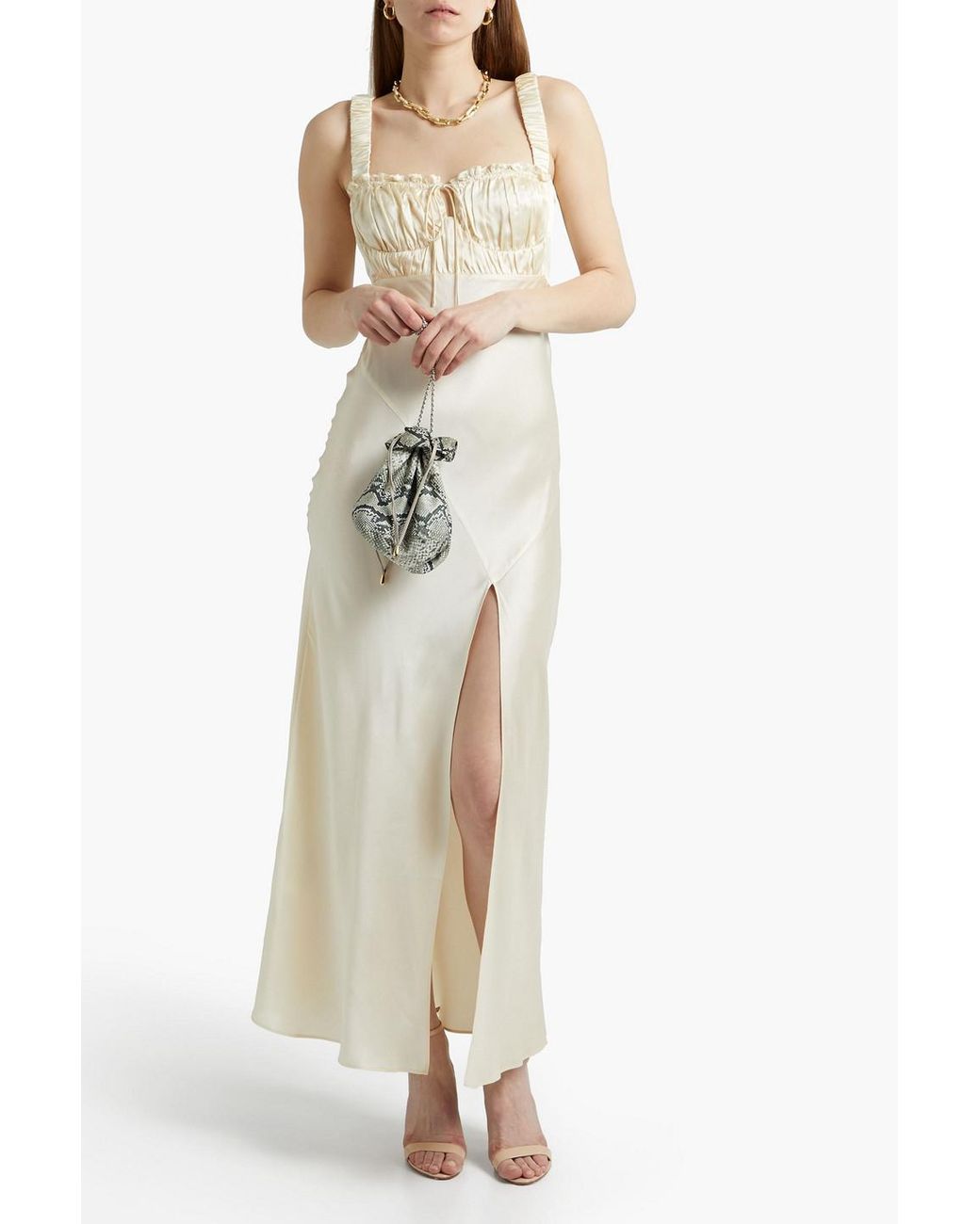 Nicholas Nina Gathered Silk satin Crepe Maxi Dress in Natural