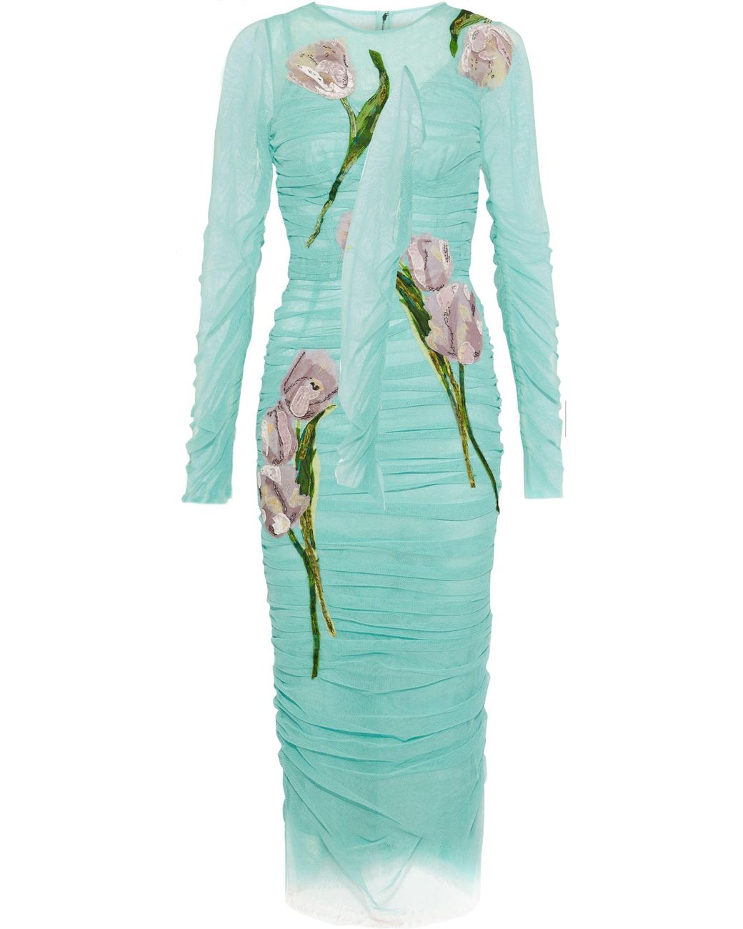 Dolce & Gabbana Floralappliquéd Ruched Tulle Midi Dress Mint in Green