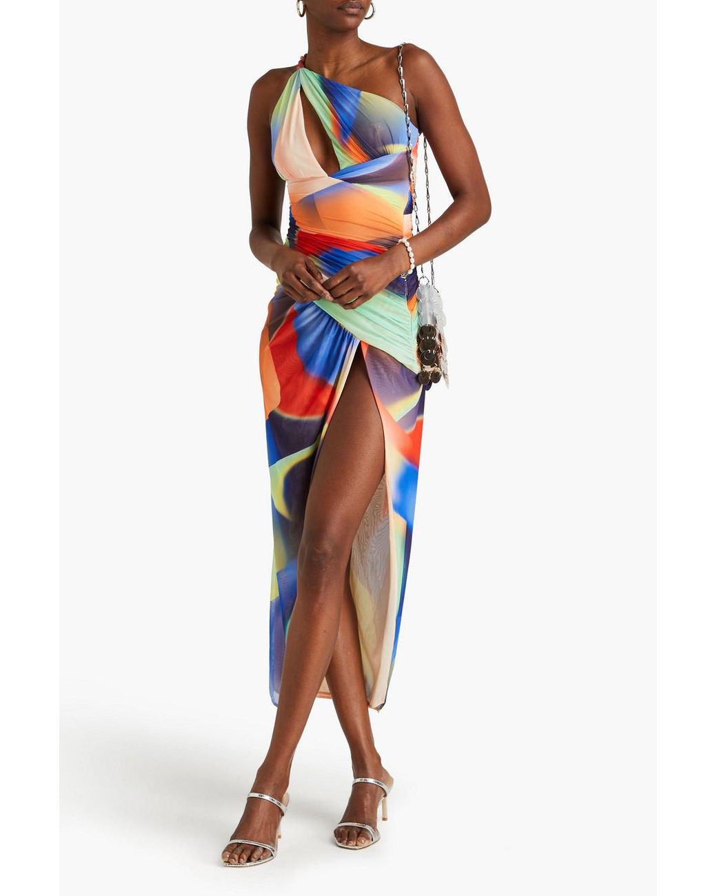 Nicholas Sorin One shoulder Cutout Printed Mesh Maxi Dress in Blue Lyst