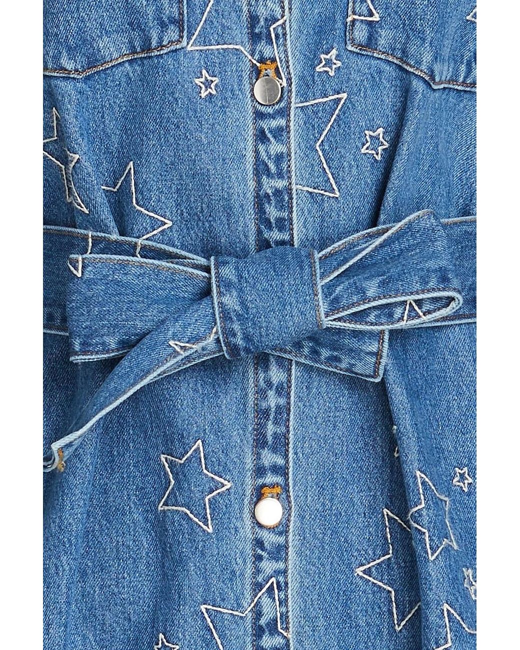 Stella Nova Sara Lou Embroidered Denim Midi Shirt Dress in Blue | Lyst UK