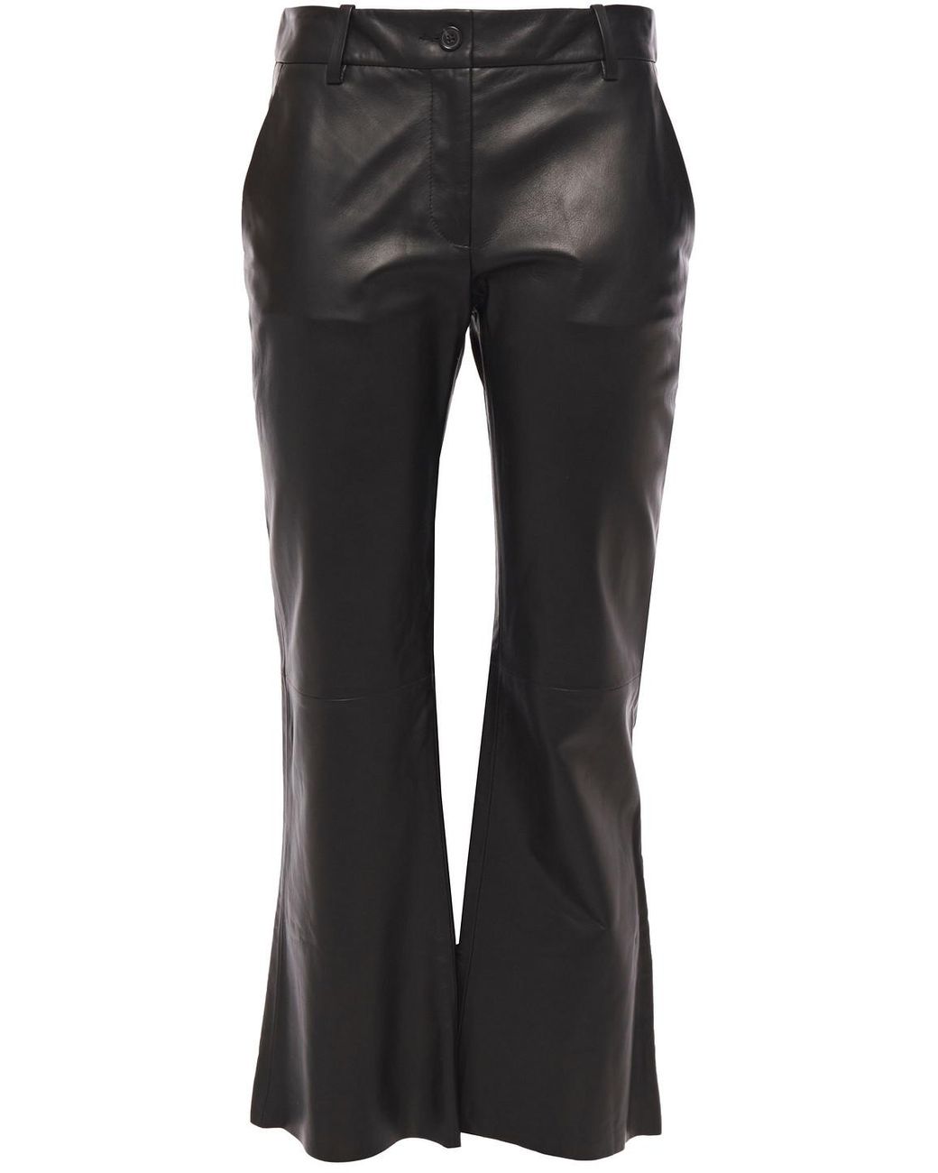 Nili Lotan Caden Leather Kick-flare Pants in Black - Lyst