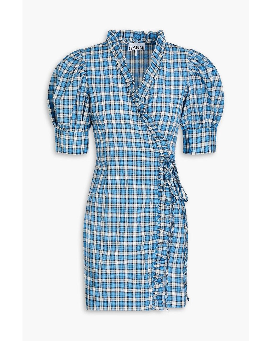 ganni wrap dress blue Ganni Turquoise & Blue Floral wrap maxi Dress, Size 34