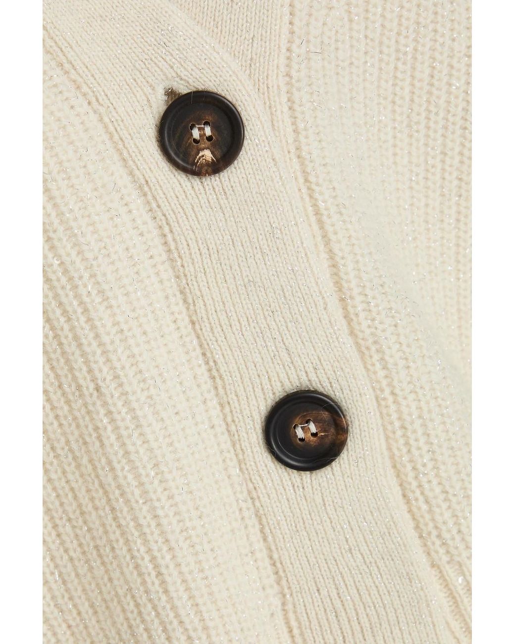 Brunello Cucinelli Natural Metallic Sequin-embellished Ribbed-knit Cardigan