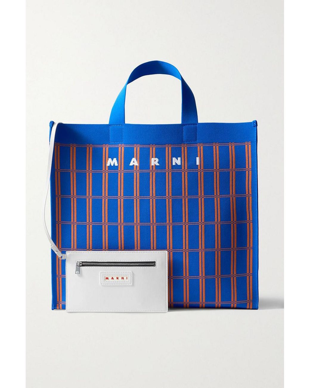 トートバッグ MARNI Flat jacquard knit tote bag multicolor SHMQ0075A0P6485 Marni Checked Jacquard-knit Tote in Blue | Lyst Canada