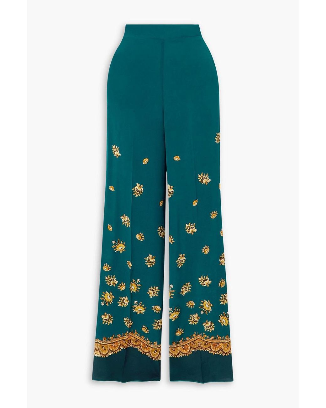 Etro Green Paisley-print Silk Crepe De Chine Straight-leg Pants