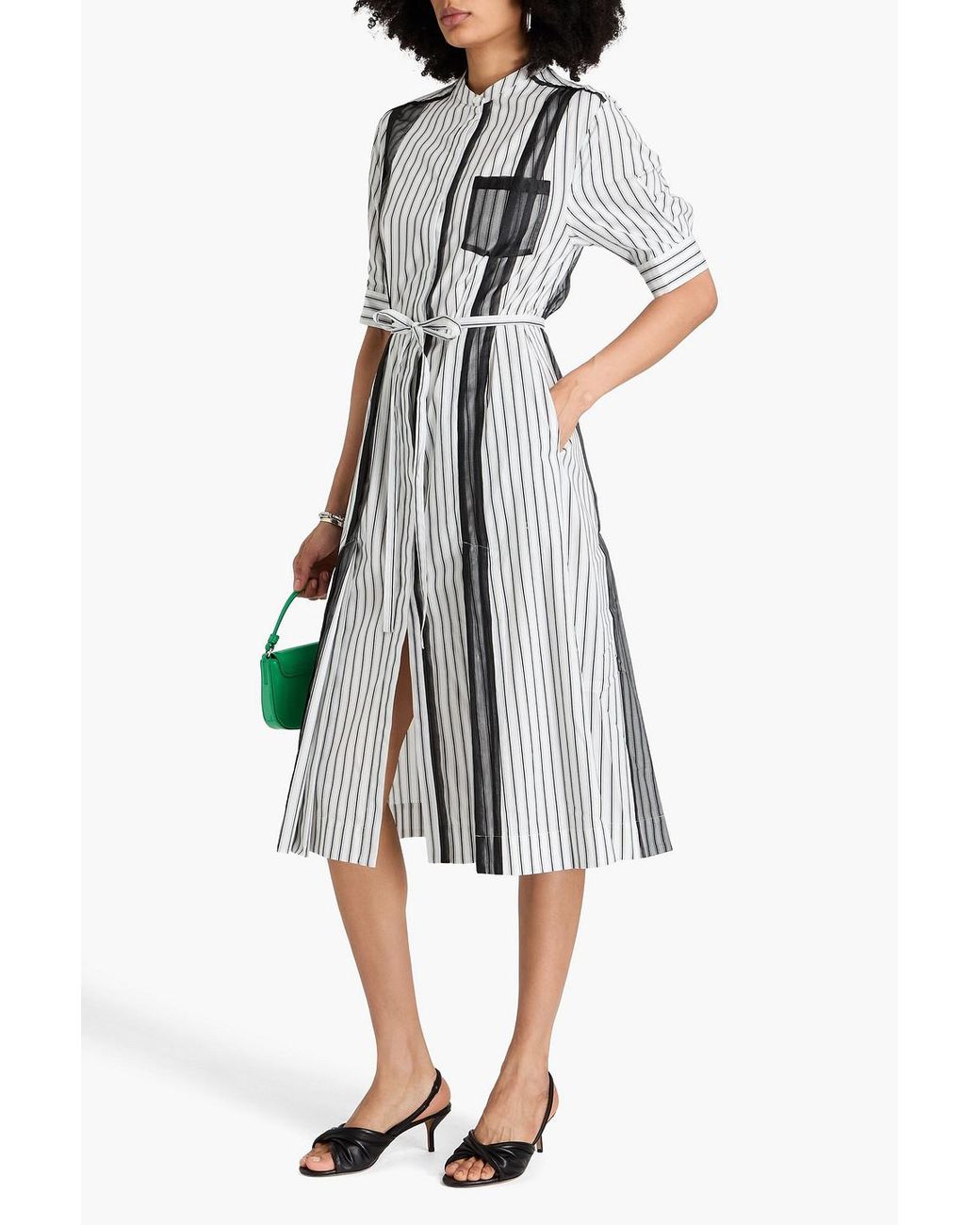 3.1 Phillip Lim White Organza-trimmed Striped Cotton-poplin Midi Shirt Dress