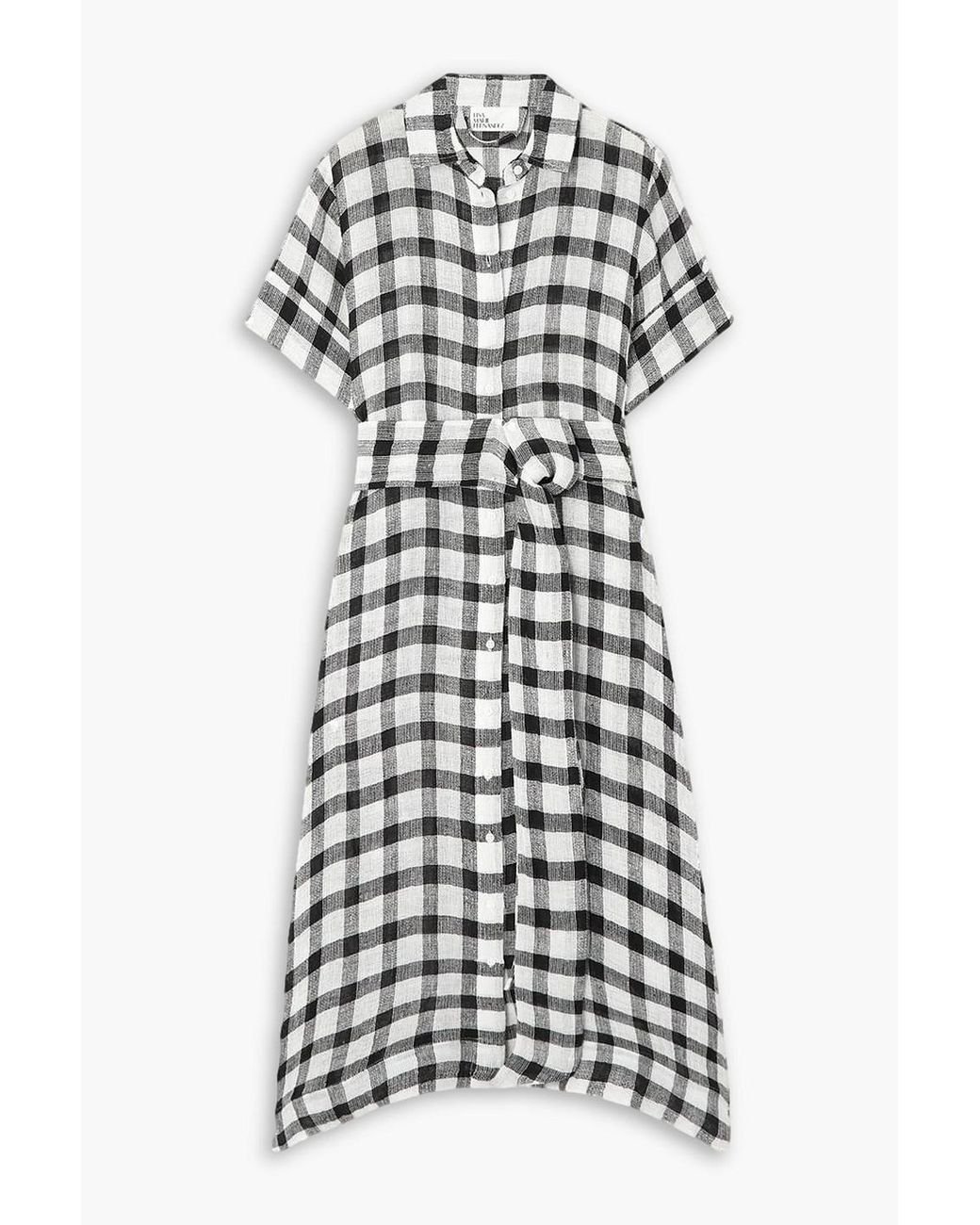 【LISA MARIE FERNANDEZ】gingham linen-blend gauze kaftan THE DRAWSTRING HOODED CAFTAN in TOMATO GINGHAM CHIOS GAUZE
