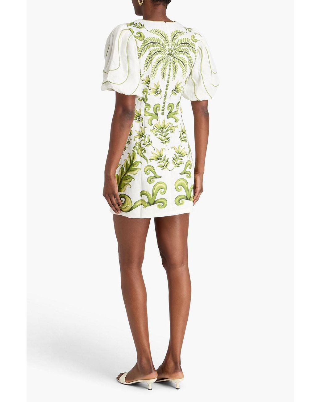 Farm Rio Green Printed Cotton Mini Dress