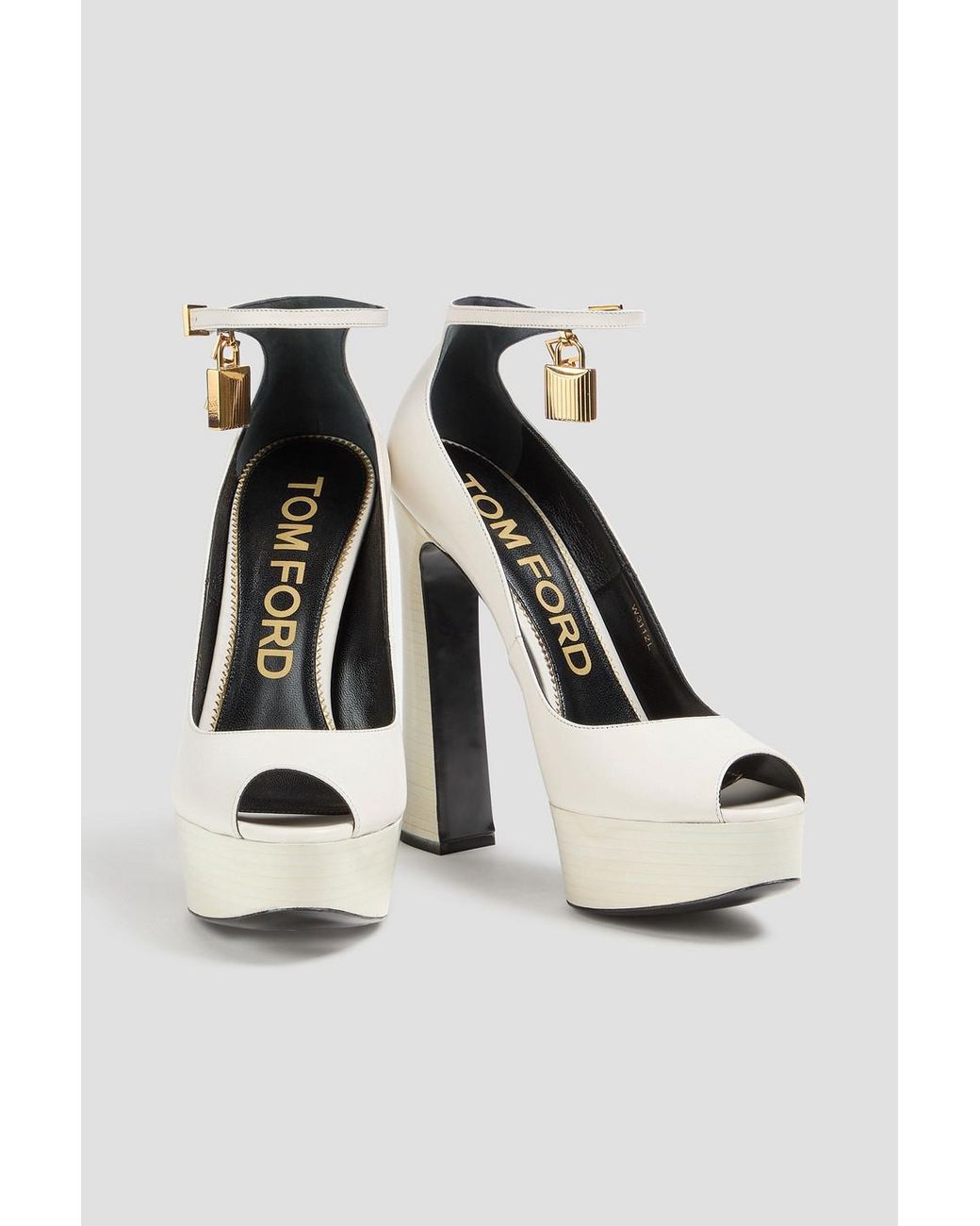 Tom Ford White Padlock Embellished Leather Platform Pumps