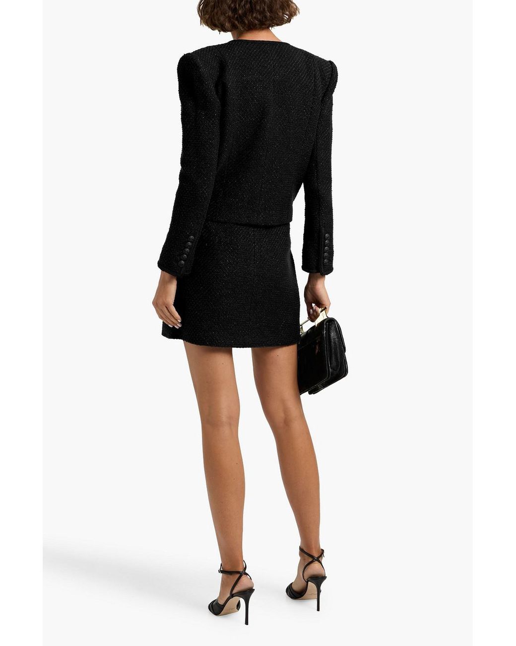 Veronica Beard Black Perry Metallic Cotton-Blend Tweed Mini Skirt