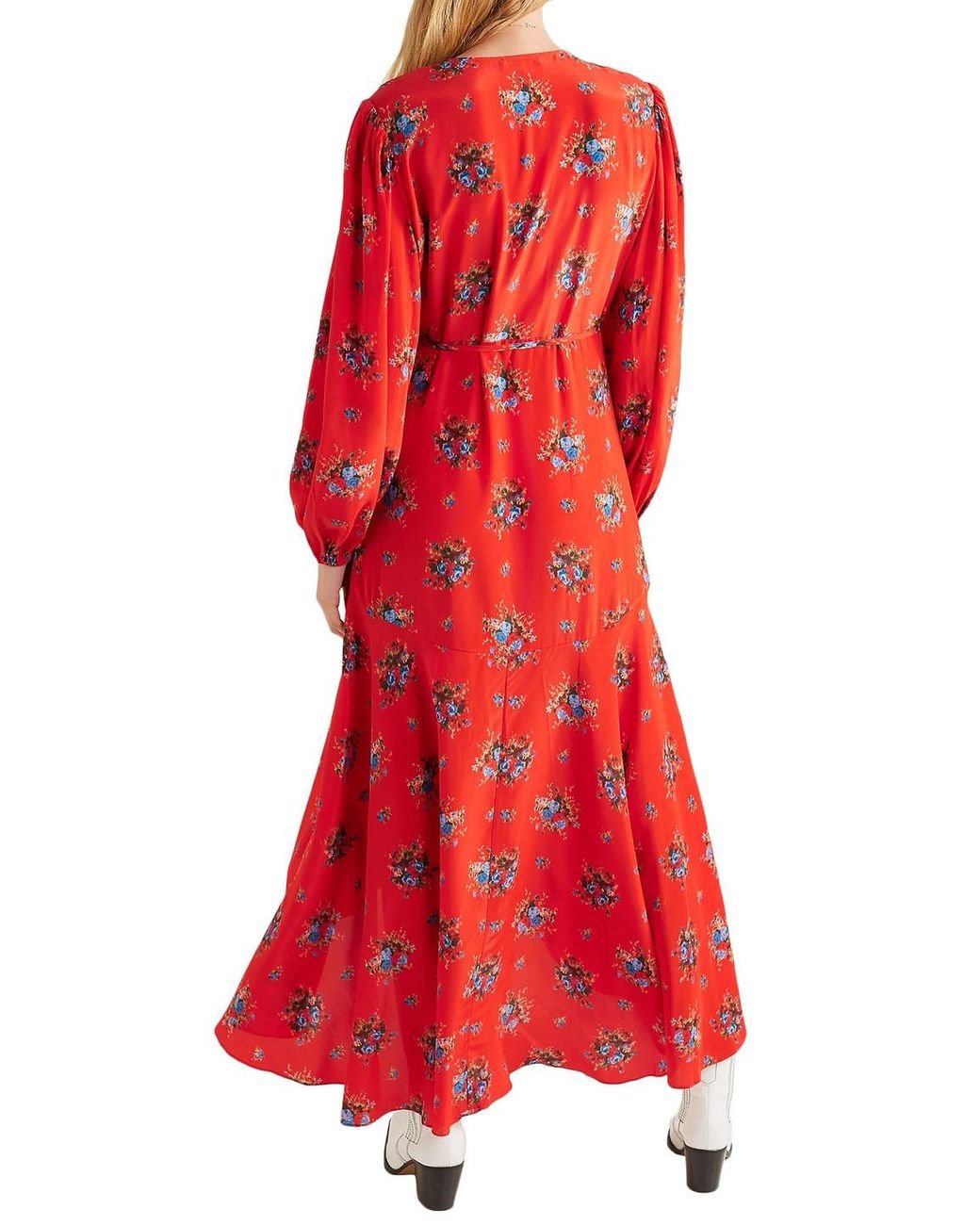 Ganni Kochhar Floral print Washed silk Wrap Dress in Red Lyst UK