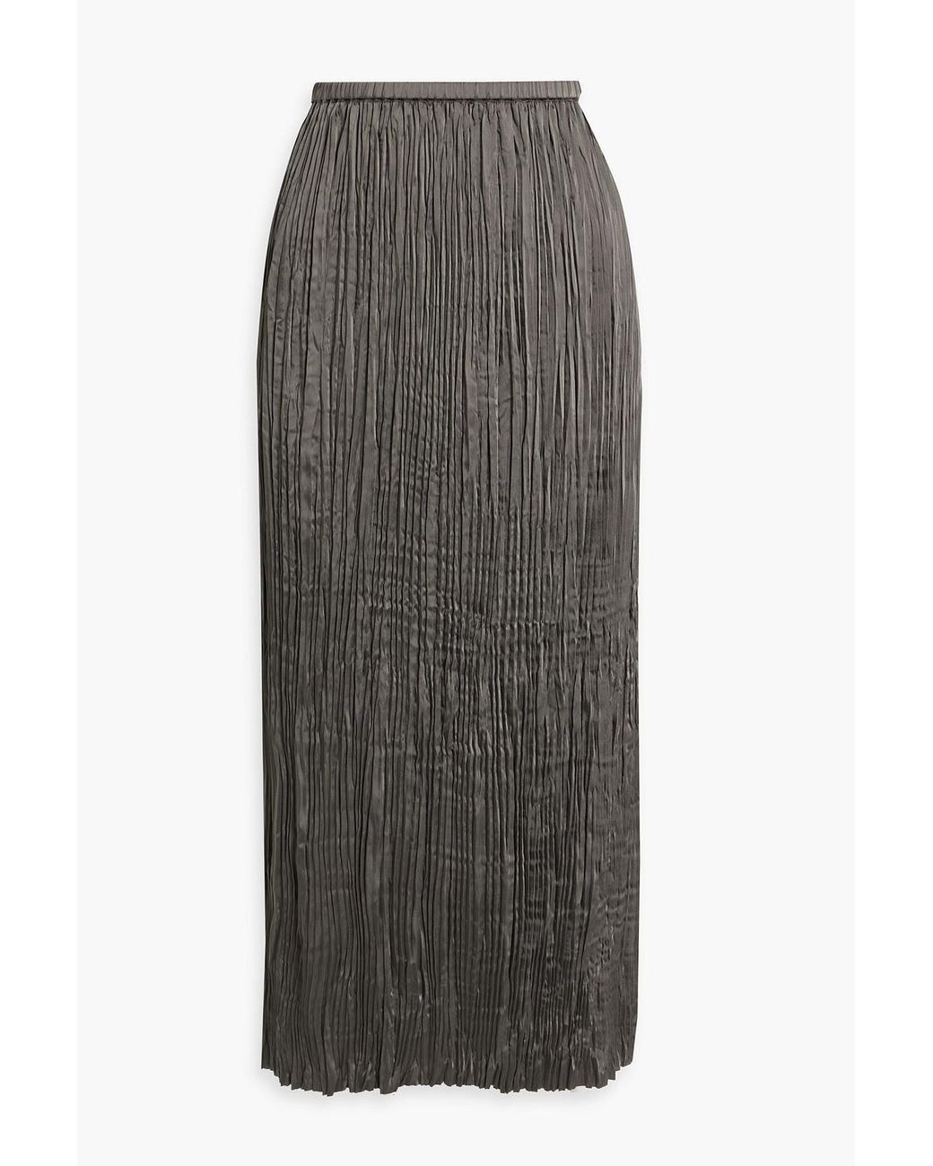 Vince Crinkled Plissé Satin-crepe Midi Skirt in Gray | Lyst