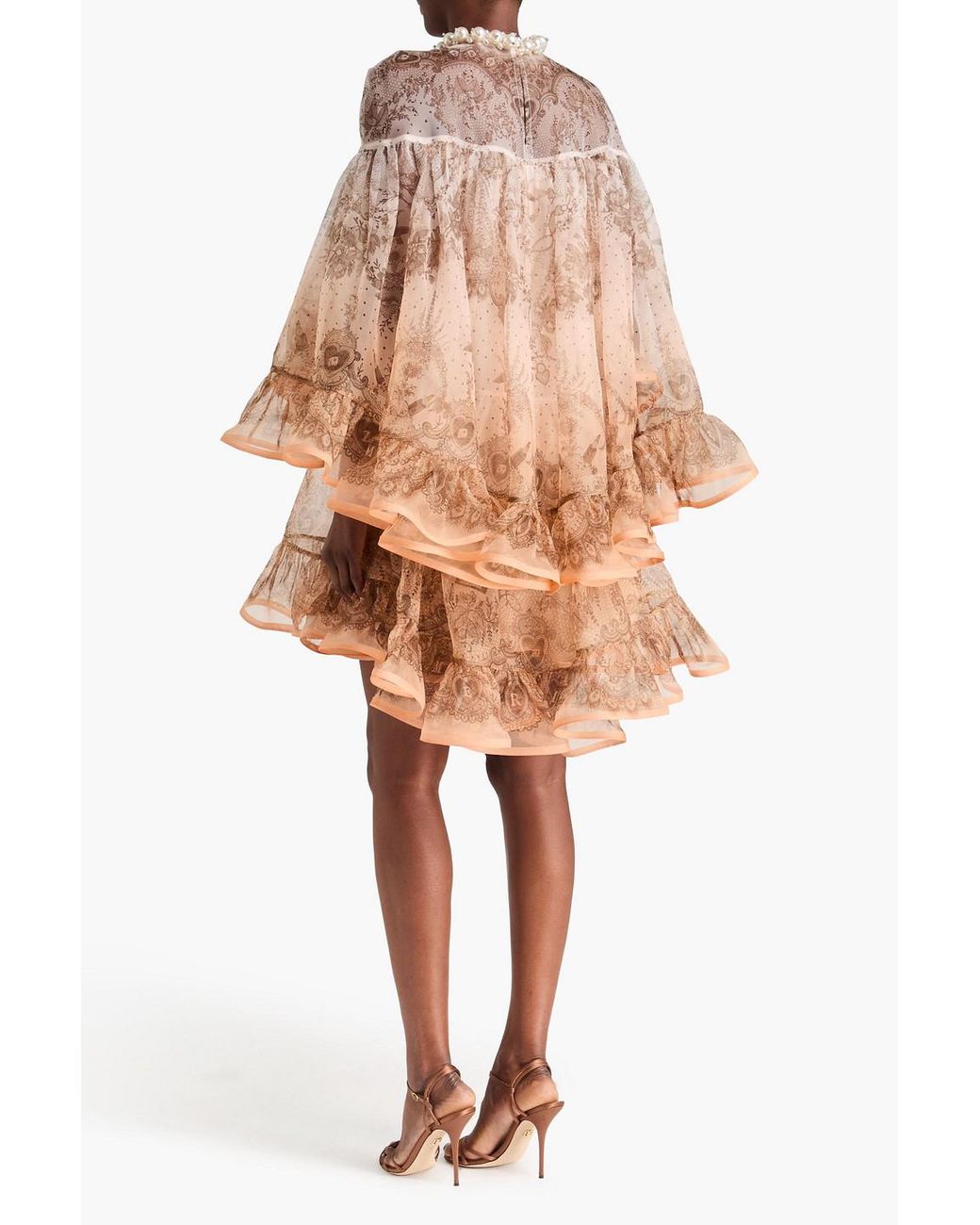 Zimmermann Orange Faux Pearl-Embellished Ruffled Paisley-Print Silk-Chiffon Mini Dress