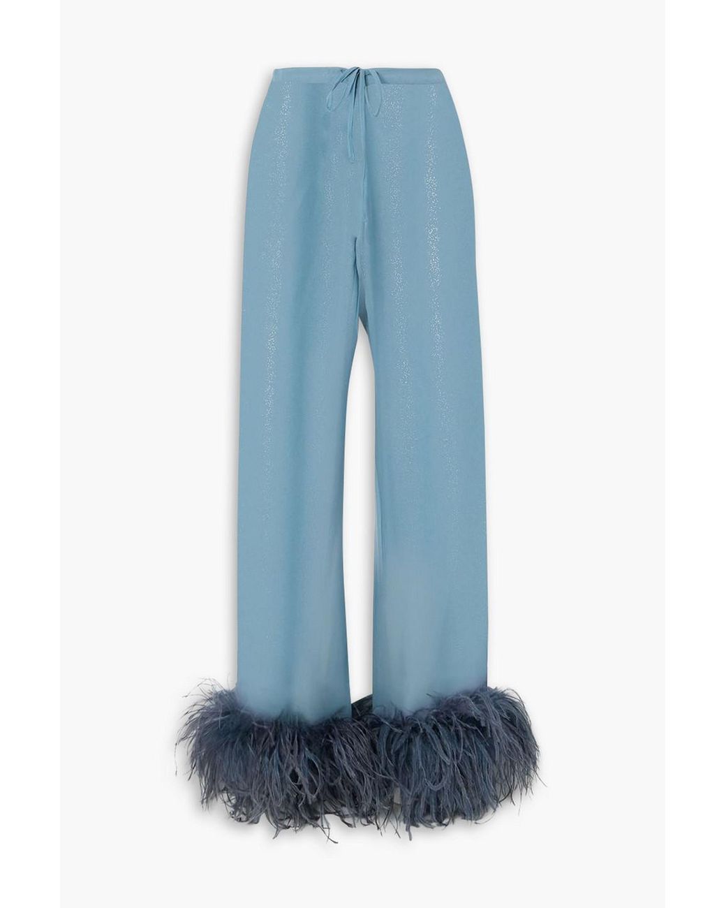 Oséree Lumière Feather-trimmed Glittered Chiffon Straight