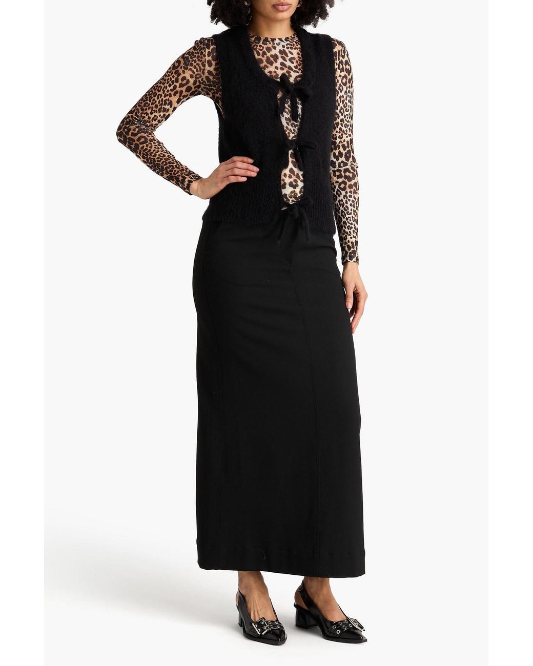 Ganni Black Bow-detailed Brushed Mohair-blend Vest