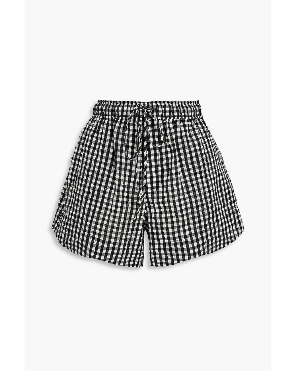 Ganni Synthetic Gingham Seersucker Shorts in Black Lyst
