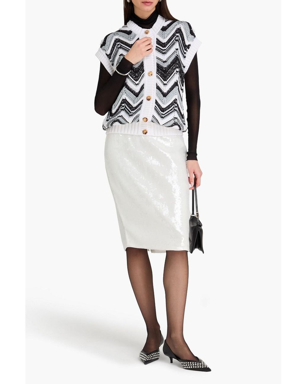Missoni White Sequin-Embellished Metallic Intarsia-Knit Vest