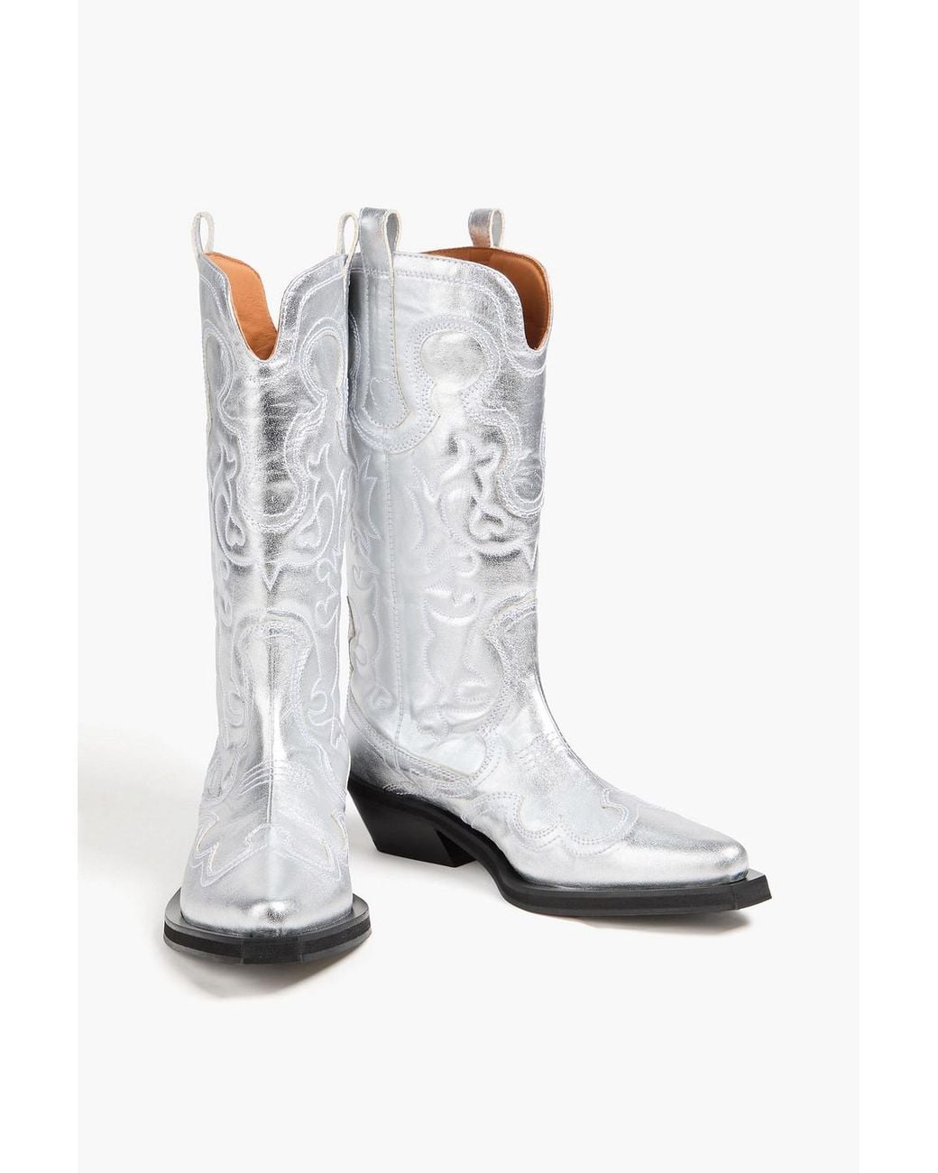 Ganni White Embroidered Cowboy Boots