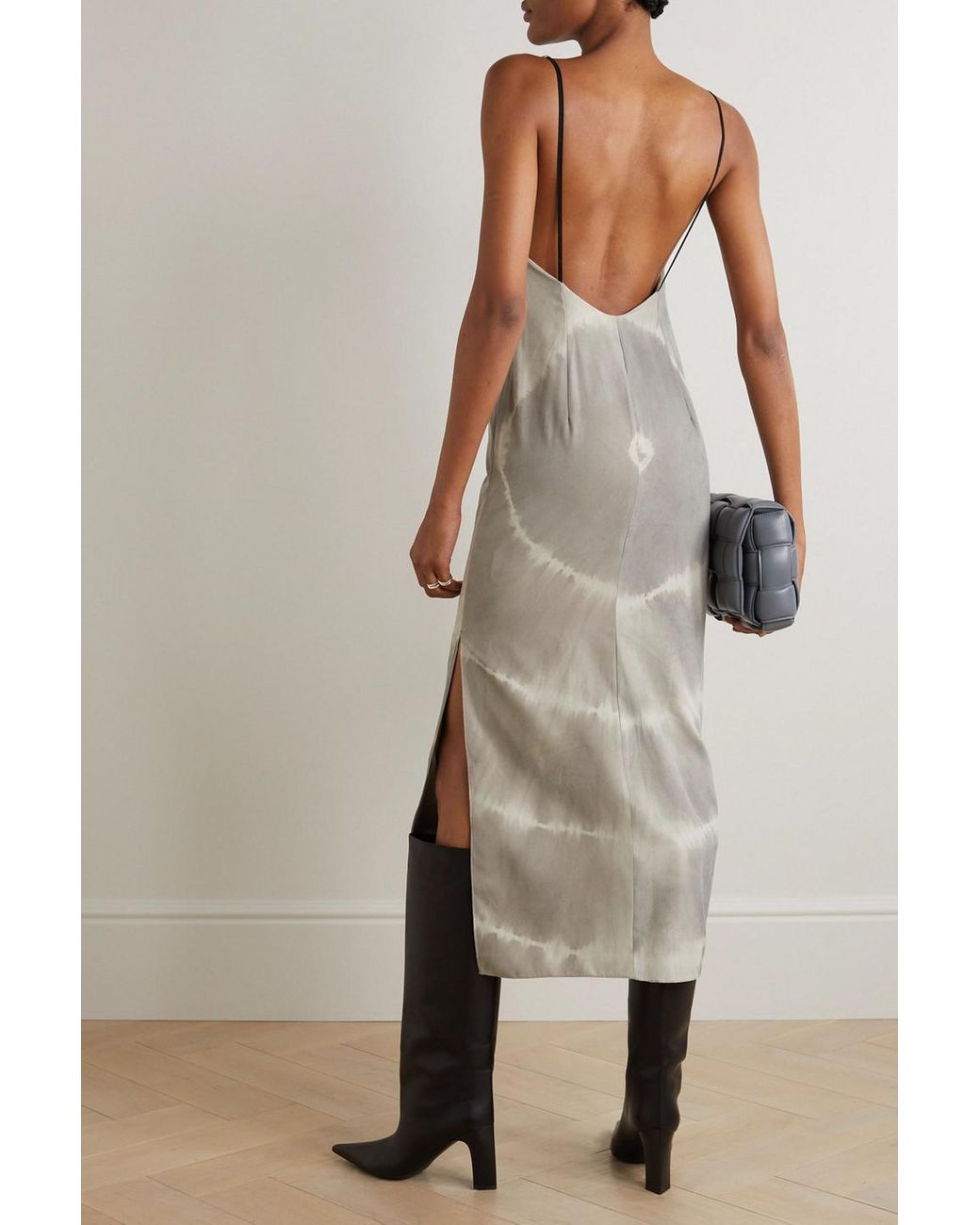 Conner Ives White Open-back Tie-dyed Faux Suede Midi Dress