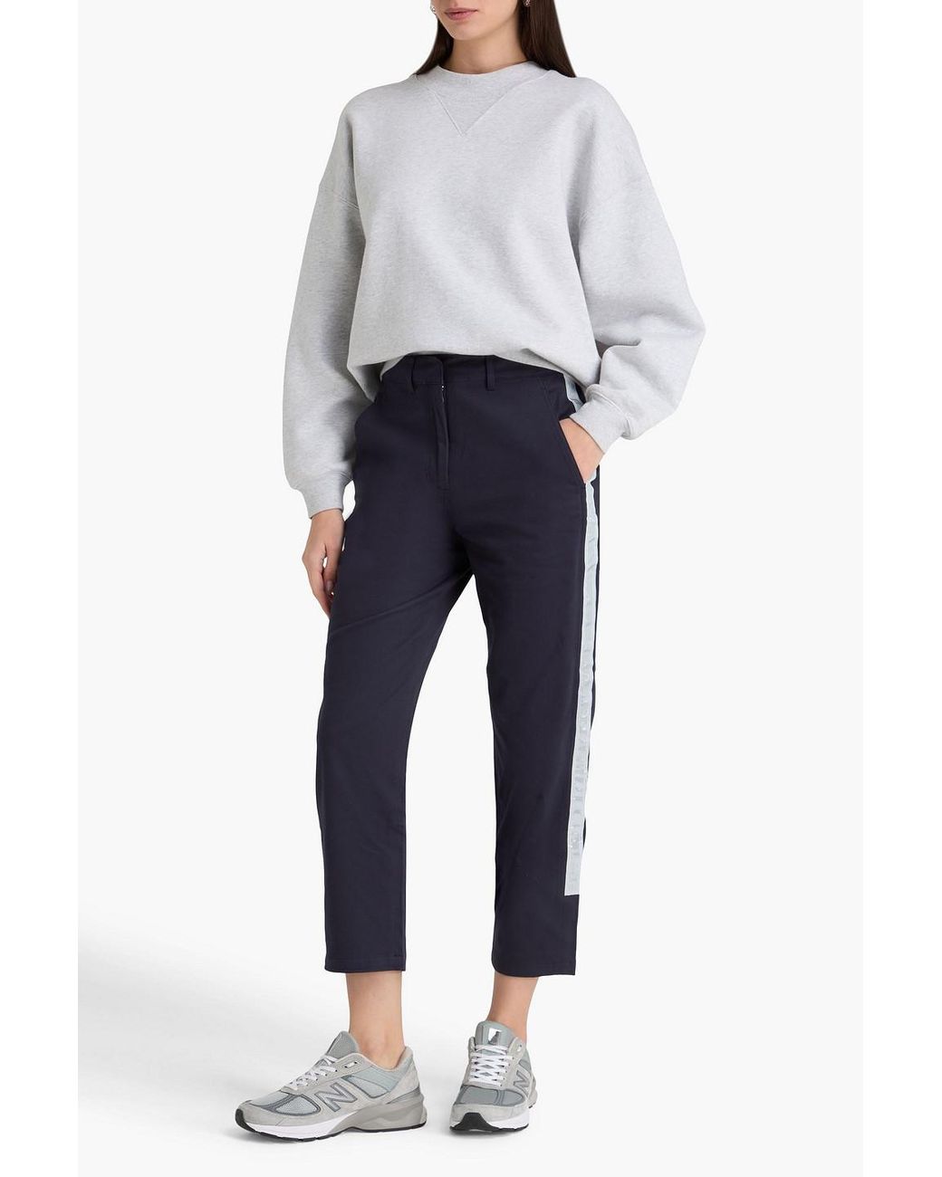 Tory Burch Blue Cropped Cotton-Twill Tapered Pants