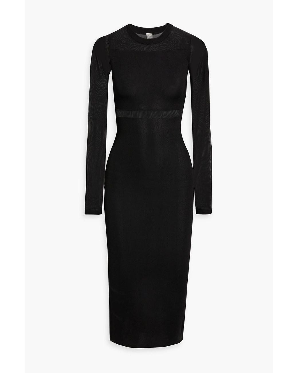 TOTEME Mesh-Paneled Stretch-Knit Midi Dress in Black | Lyst