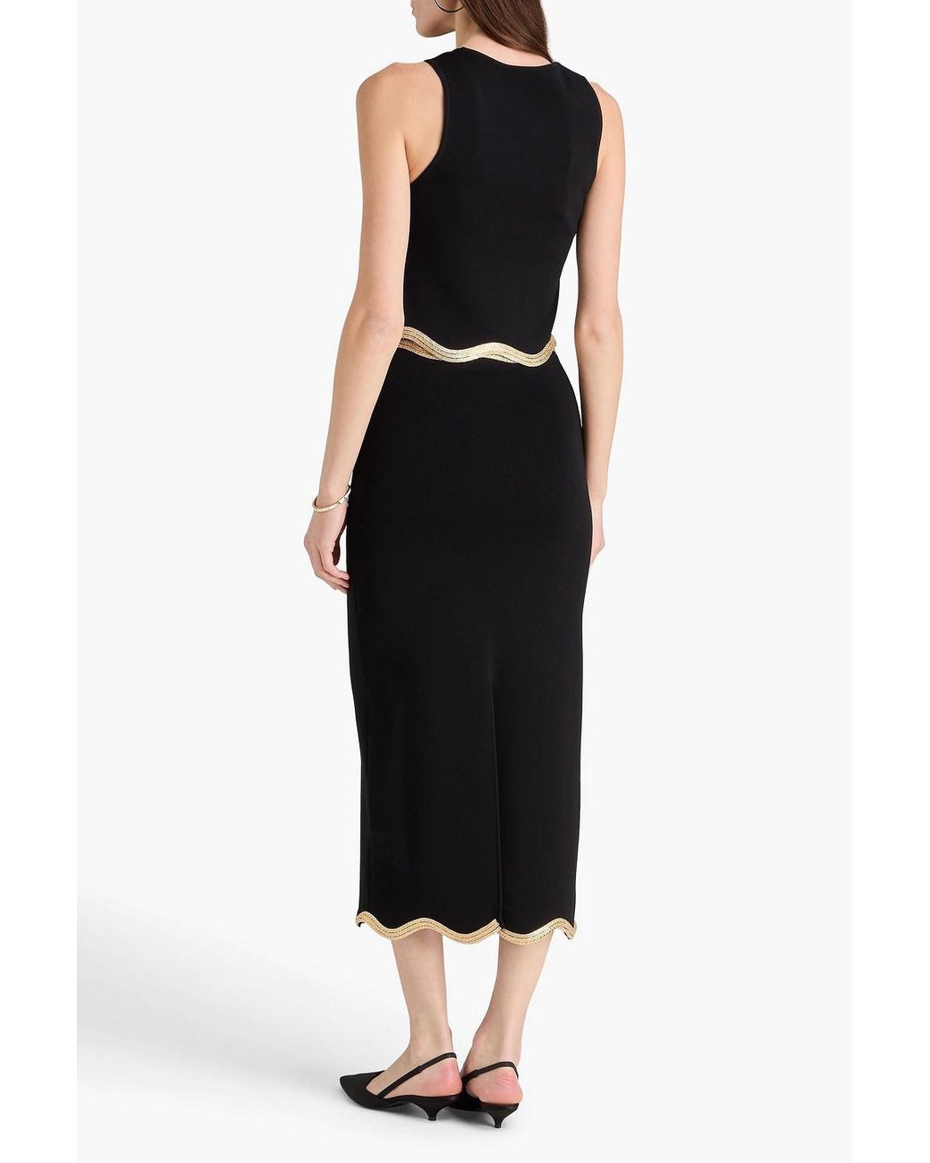 Sandro Black Embellished Knitted Midi Skirt