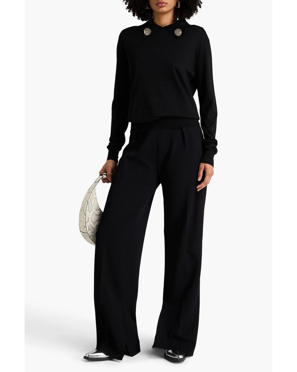 Jil Sander Black Pleated Stretch-Knit Wide-Leg Pants