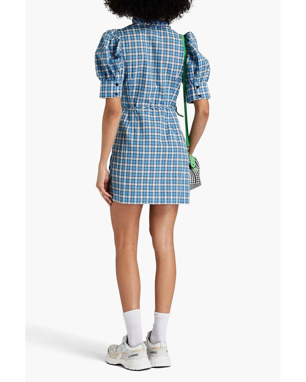 knee length dresses for ladies Seersucker Check Wrap Mini Dress in Gingham Starfish – SVRN
