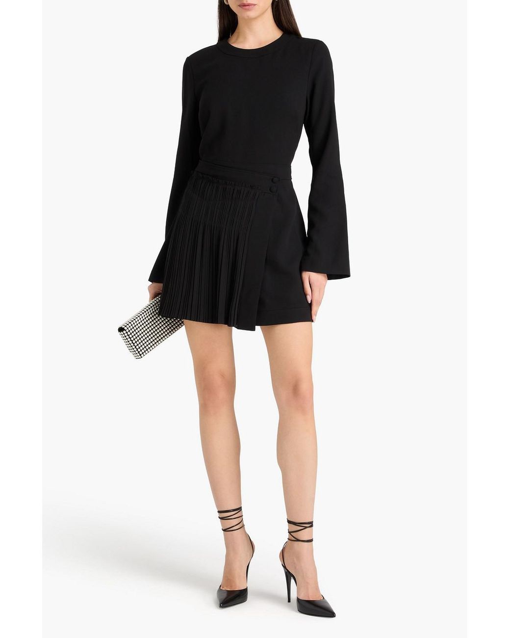 Jonathan Simkhai Black Zabelle Pleated Crepe And Georgette Mini Dress