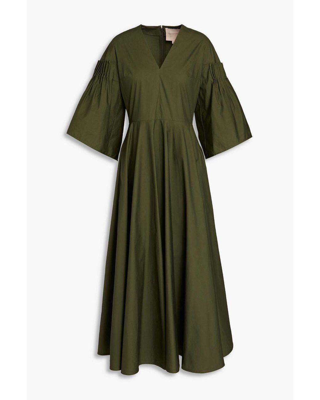 ROKSANDA Josefina Pleated Cotton-poplin Midi Dress in Green | Lyst UK