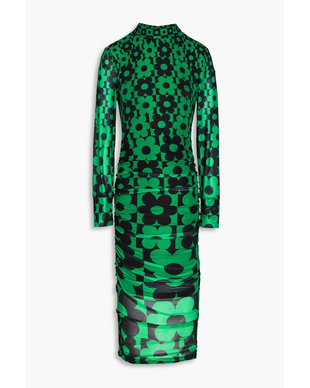 FARM Rio Ruched Floral-Print Stretch-Mesh Dress in Green | Lyst UK