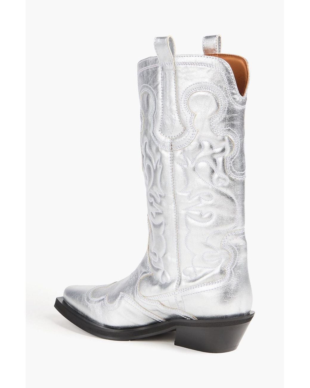 Ganni White Embroidered Cowboy Boots