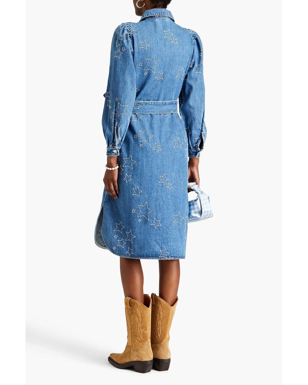 Stella Nova Sara Lou Embroidered Denim Midi Shirt Dress in Blue