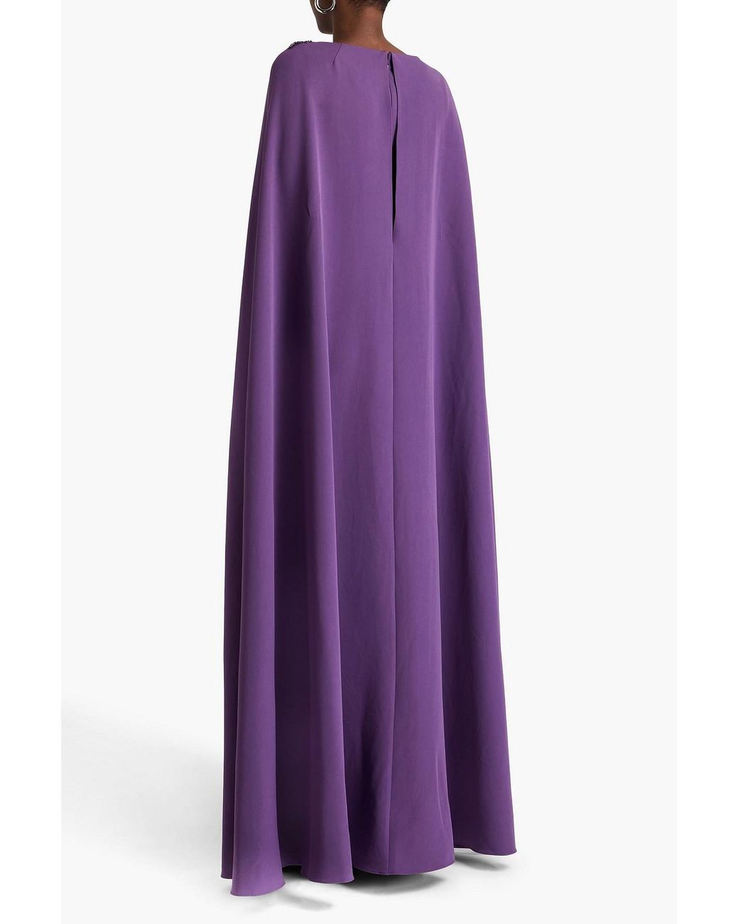 Marchesa Purple Cape-Effect Bead-Embellished Crepe Gown