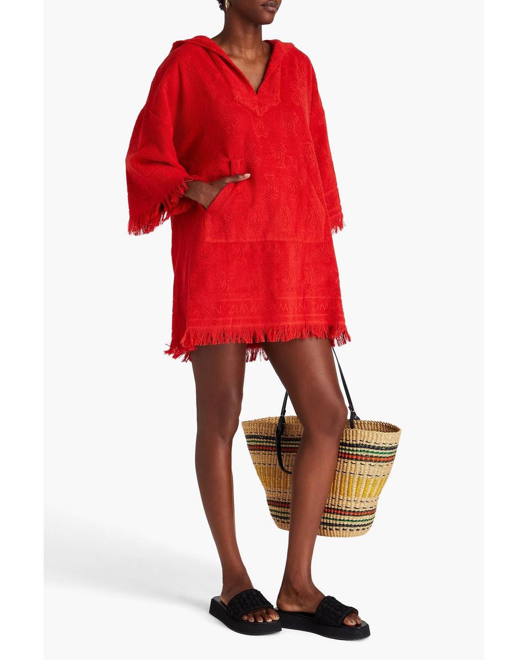 Zimmermann Hooded Fringed Cotton-terry Jacquard Mini Dress