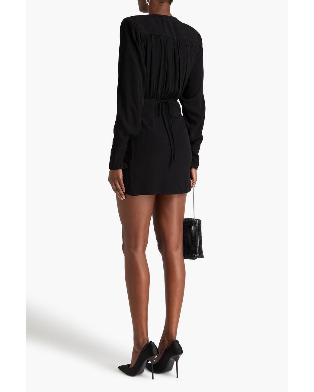 ROTATE BIRGER CHRISTENSEN Black Floral-Appliquéd Jacquard Mini Wrap Dress