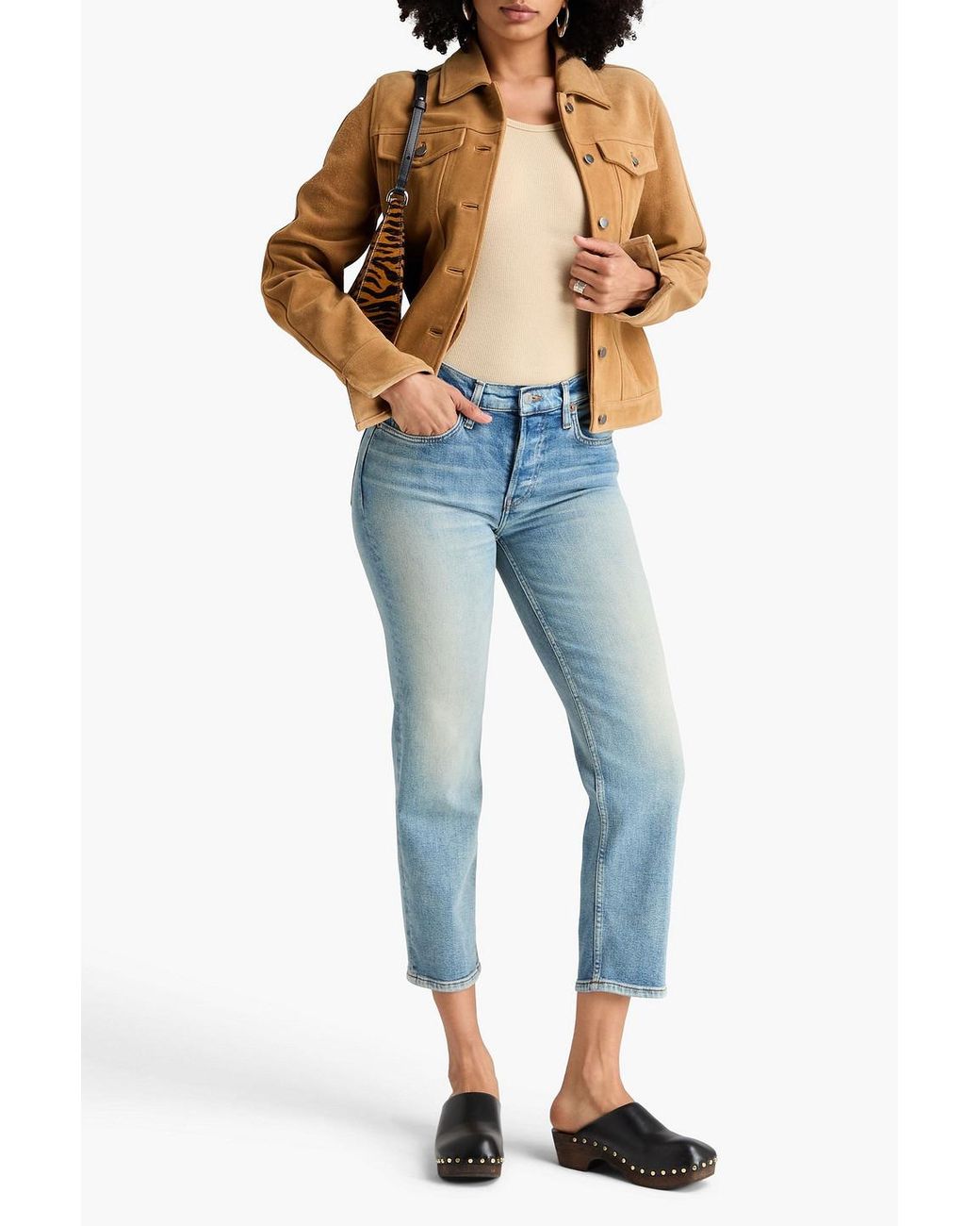 Re/done Blue Cropped Mid-Rise Straight-Leg Jeans