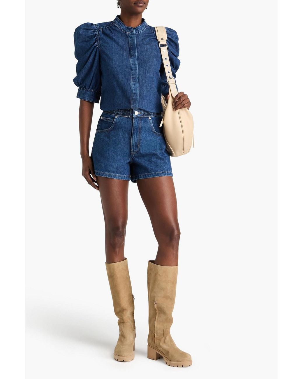 FRAME Blue Braid-Trimmed Denim Shorts