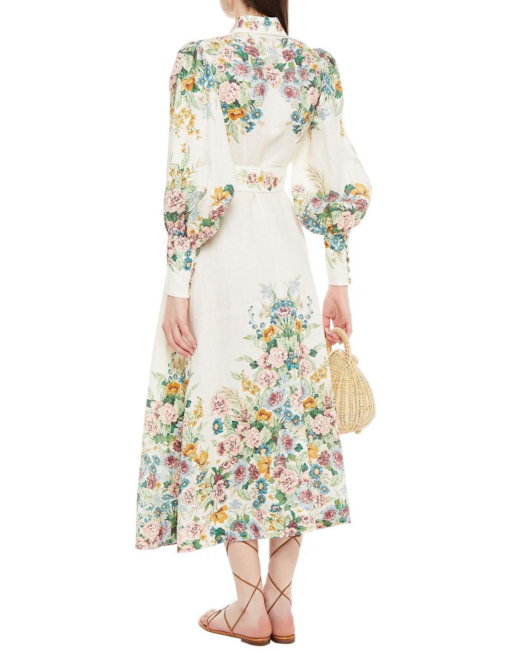 Zimmermann Wavelength Belted Floral-print Linen Midi Shirt Dress in Natural  | Lyst