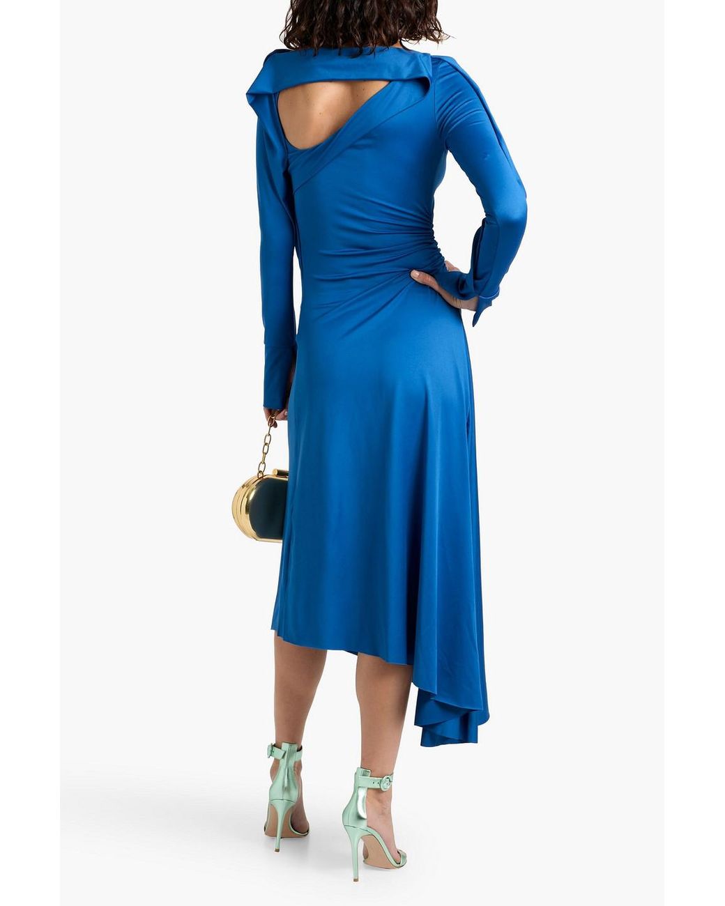 victoria beckham ruched satin midi dress women Victoria Beckham Asymmetrical Dress With A Slit, Women's, Grey