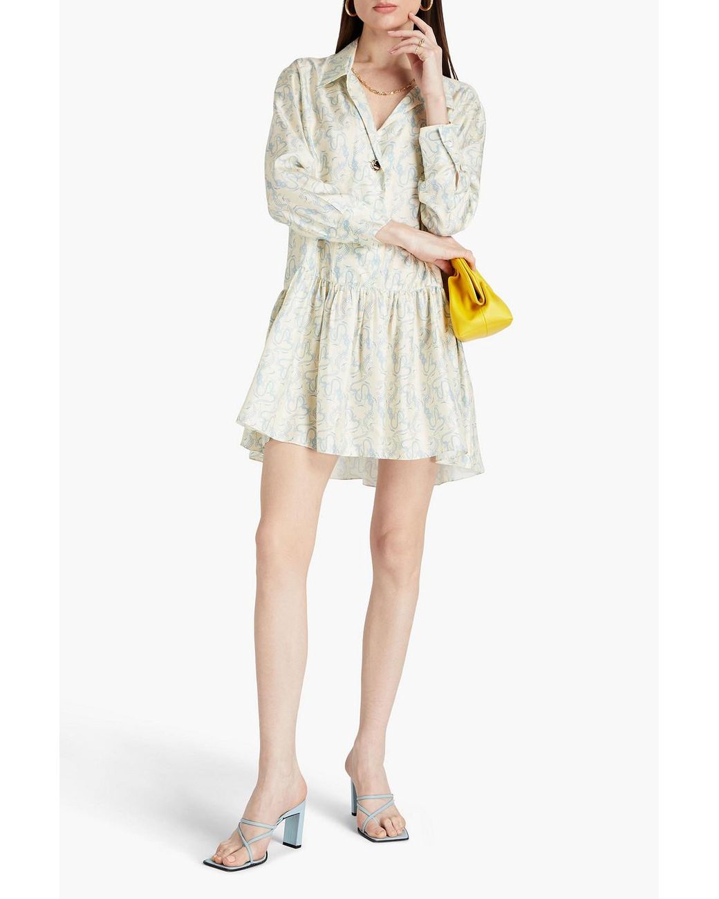 Sandro Rozie Printed Silk twill Mini Shirt Dress in White Lyst
