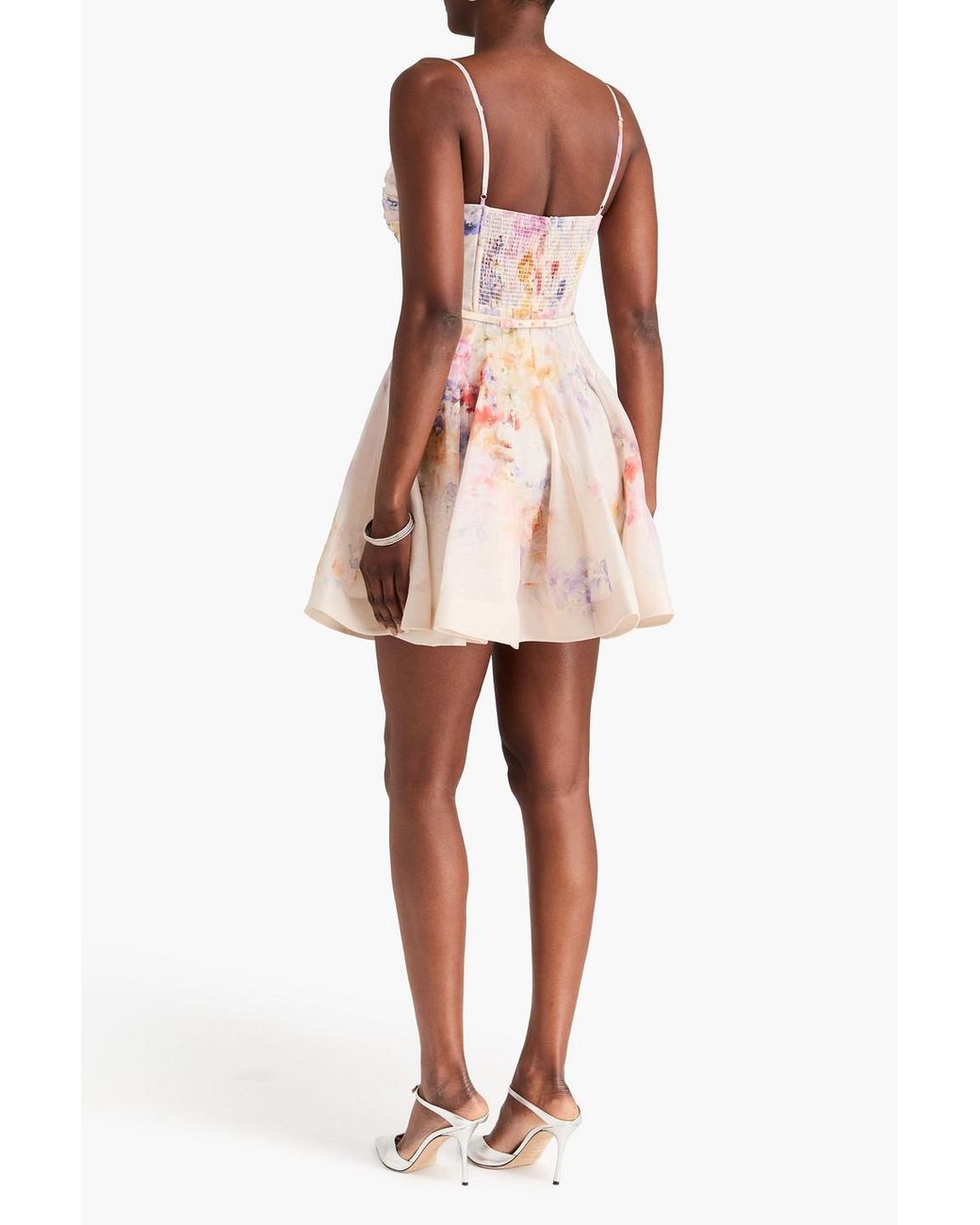Zimmermann Pink Belted Floral-Print Linen And Silk-Blend Mini Dress