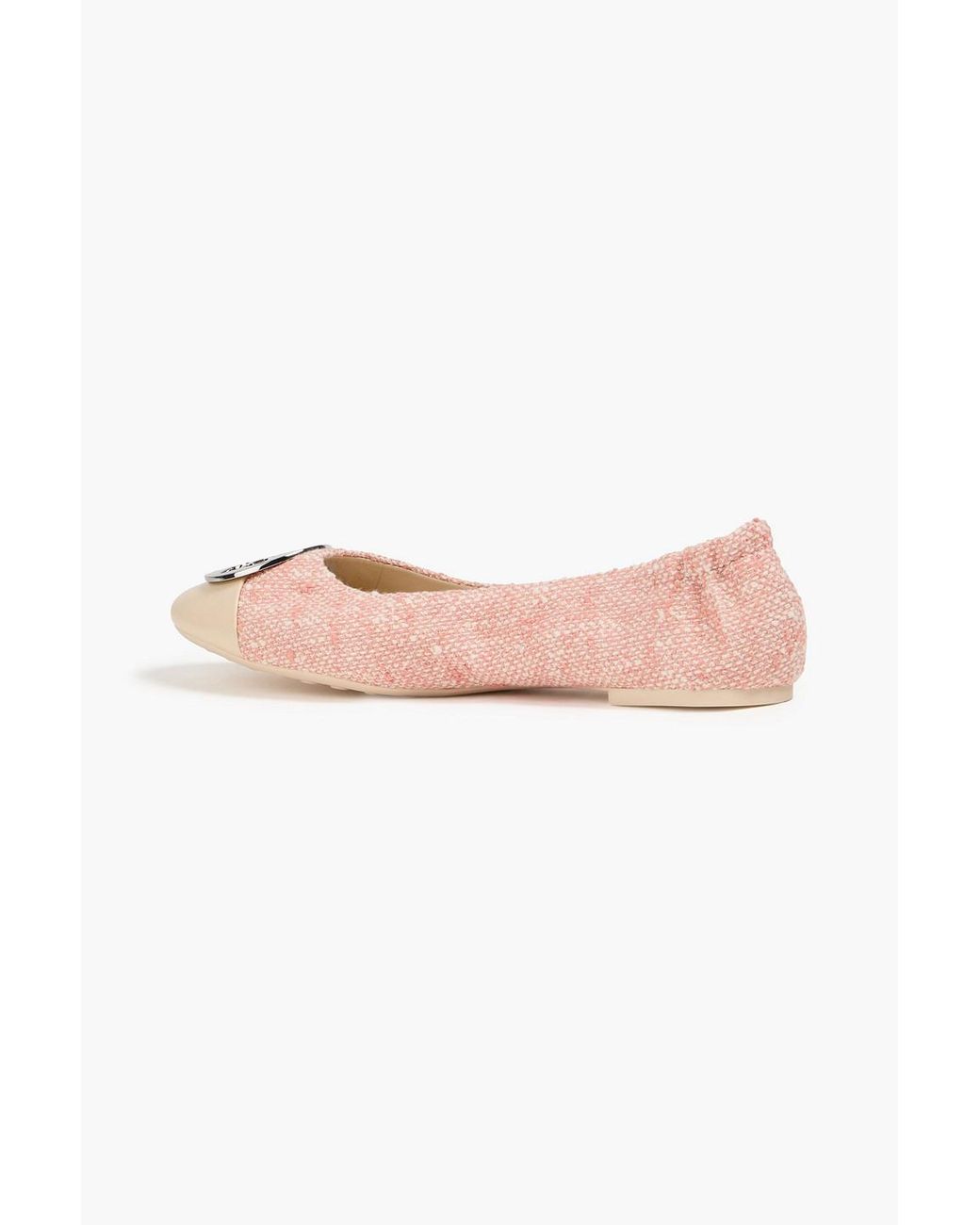Tory Burch Pink Claire Embellished Tweed And Leather Ballet Flats