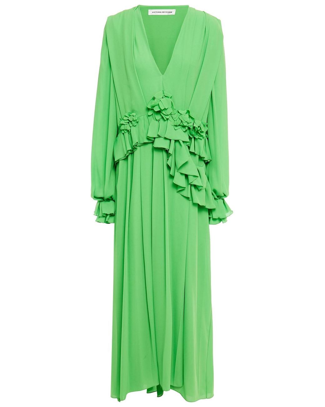 Victoria Beckham Floral-appliquéd Pleated Georgette Maxi Dress in Green ...